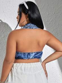 SHEIN EZwear 大碼露背前紐扣吊脖牛仔上衣 - 淺色水洗藍 - 查看 2