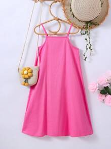 女小童花卉刺繡吊帶洋裝 - 玫紅色 - 查看 2