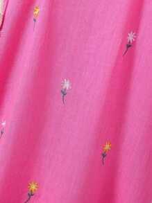 女小童花卉刺繡吊帶洋裝 - 玫紅色 - 查看 4