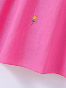 女小童花卉刺繡吊帶洋裝 - 玫紅色 - 查看 5