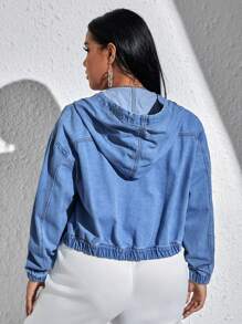 SHEIN EZwear Plus Drop Shoulder Drawstring Hooded Denim Jacket - Light Wash - View 3