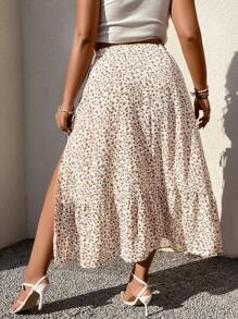 SHEIN Holidaya 大碼碎花荷葉邊半身裙 - 白色 - 查看 2