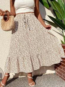 SHEIN Holidaya 大碼碎花荷葉邊半身裙 - 白色 - 查看 4