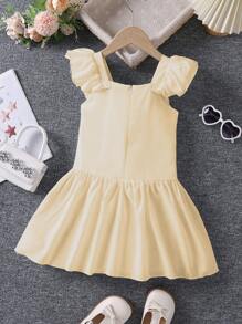 Cô Gái Trẻ Chất rắn Viền Ruffle Đầm - Màu be - Xem 2