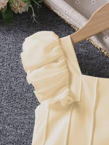 Cô Gái Trẻ Chất rắn Viền Ruffle Đầm - Màu be - Xem 3