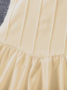 Cô Gái Trẻ Chất rắn Viền Ruffle Đầm - Màu be - Xem 4