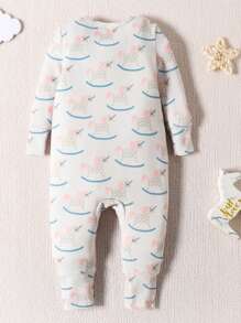 寶寶女孩卡通圖形拉鏈密身睡衣連腳跟 - 灰色 - 查看 2