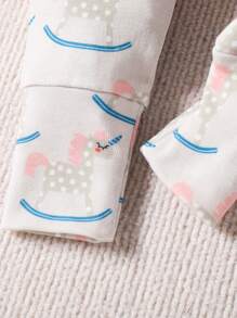 寶寶女孩卡通圖形拉鏈密身睡衣連腳跟 - 灰色 - 查看 3