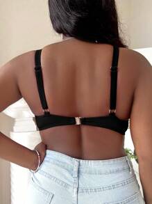 SHEIN Swim Curve Summer Beach Plus Solid Push Up Bikini Top - Black - View 2