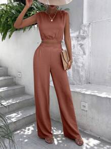 SHEIN Frenchy unicolor Top tank & Pantalones de pierna ancha - Albaricoque - Ver 6