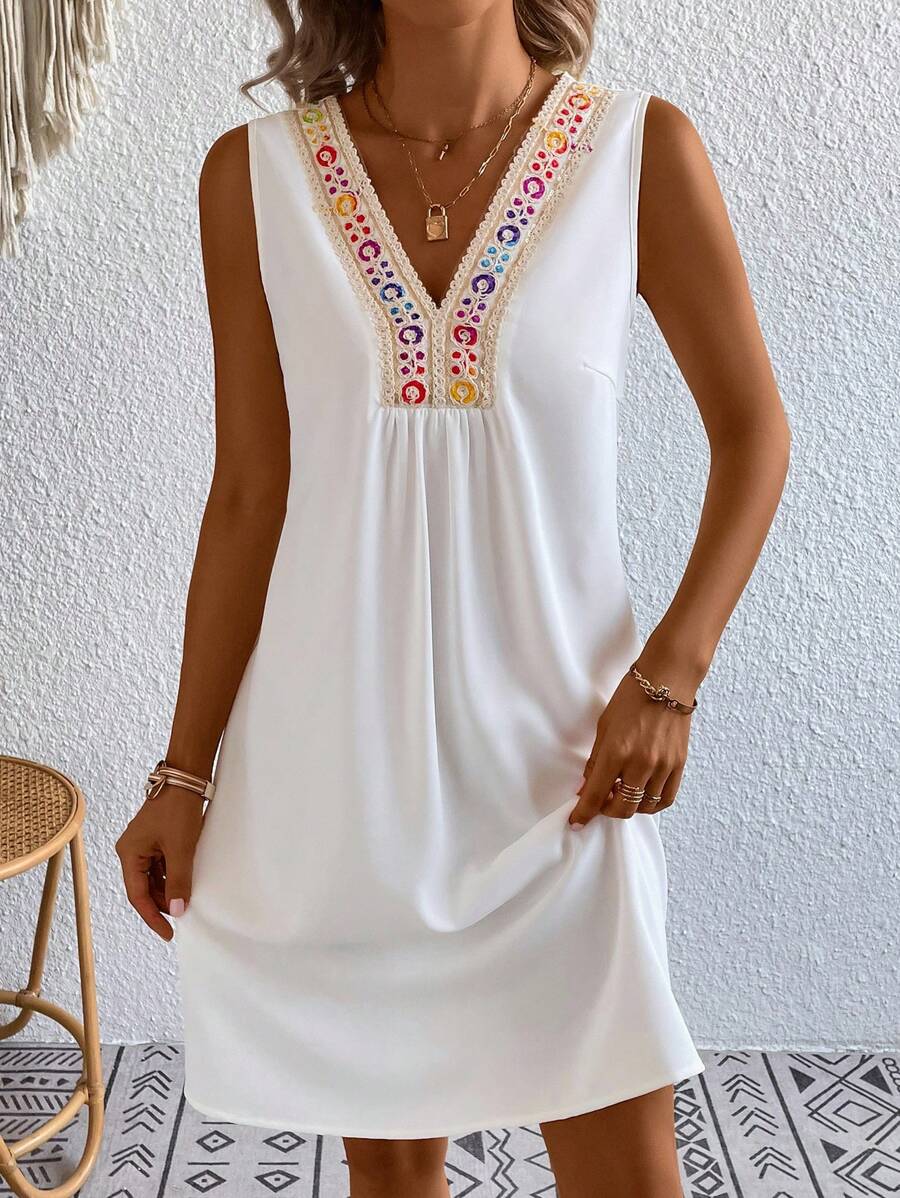 Breezaya Contrast Geo Tape Tunic Dress - White - View 1