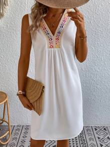Breezaya Contrast Geo Tape Tunic Dress - White - View 3