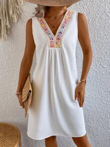 Breezaya Contrast Geo Tape Tunic Dress - White - View 4
