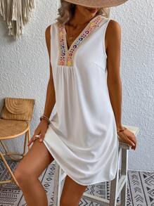Breezaya Contrast Geo Tape Tunic Dress - White - View 5