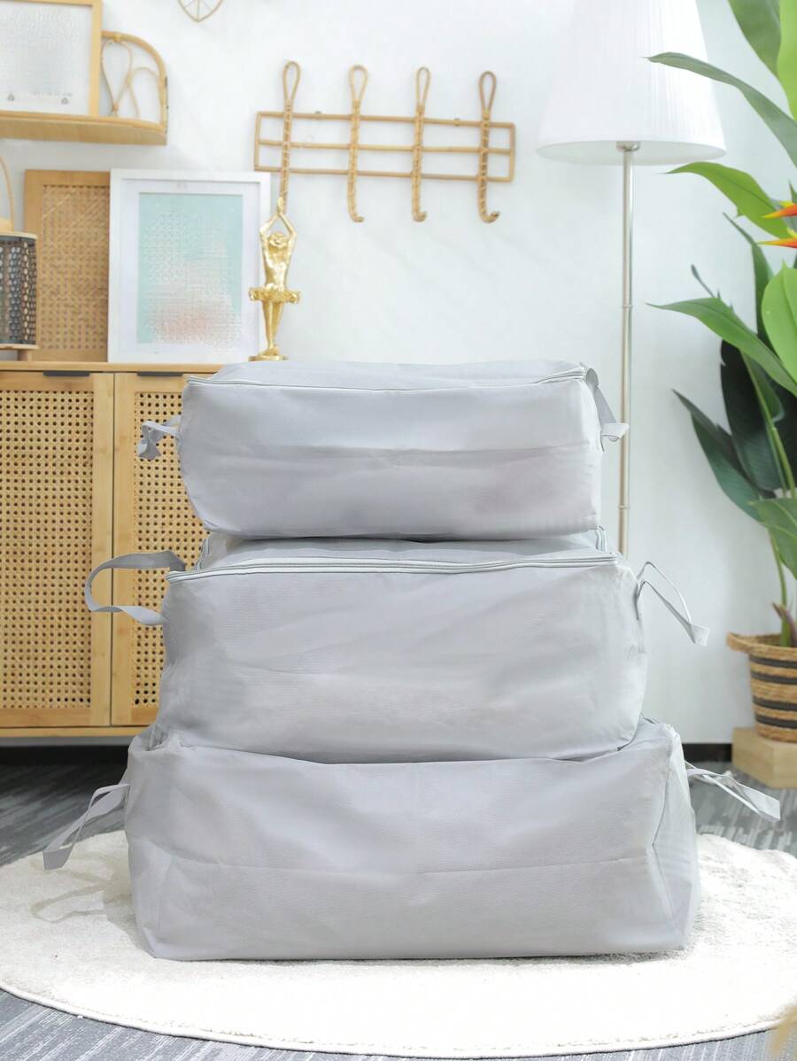 SHEIN 1pc Large Grey Foldable Storage Bag, Polyester Multifunction Handheld Clothes Storage Bag For Household - Grey - View 1