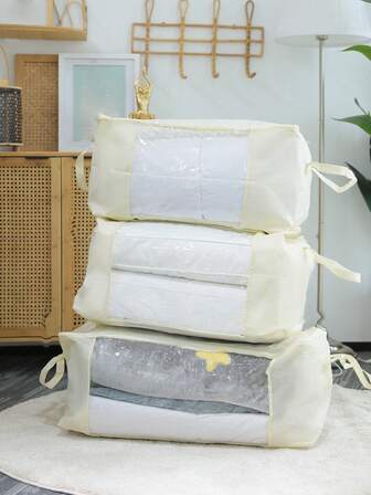 1入組大淺褐色可折疊收納袋,滌綸多功能手持衣服收納袋