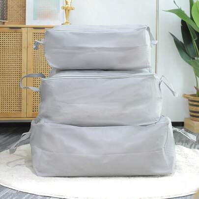 SHEIN 1入組大灰色可折疊收納袋,滌綸多功能手持衣服收納袋