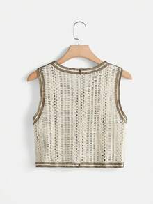 Soleia 花卉圖案網眼針織毛衣背心 - 卡其色 - 查看 2