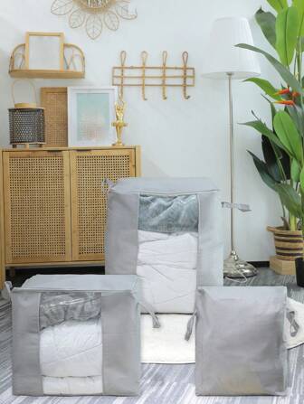 SHEIN 1-pack enfärgad, hopfällbar klädespärr, grå polyester quiltväska, hushåll