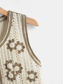 Soleia 花卉圖案網眼針織毛衣背心 - 卡其色 - 查看 4