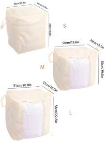1pc Solid Foldable Clothes Storage Bag, Beige Polyester Quilt Bag, For Home - Beige - View 3