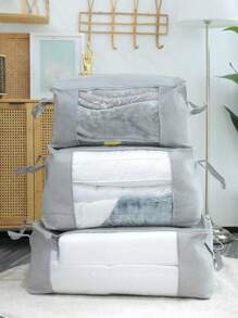 1pc Solid Color Foldable Storage Bag, Modern Polyester Travel Storage Bag For Home - Grey - View 1