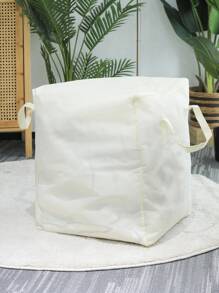 1pc Solid Foldable Clothes Storage Bag, Beige Polyester Quilt Bag, For Home - Beige - View 5