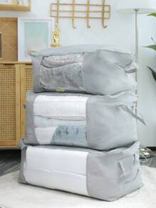 1pc Solid Color Foldable Storage Bag, Modern Polyester Travel Storage Bag For Home - Grey - View 6