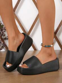 Của phụ nữ Giải trí Đúng mốt Dày Đáy Dép xăng đan Với Thiết kế đơn giản - màu đen - Xem 2