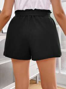 Calvaya Hơn Nếp gấp cao eo Thắt lưng Quần short chân rộng - màu đen - Xem 2