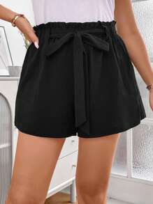 Calvaya Hơn Nếp gấp cao eo Thắt lưng Quần short chân rộng - màu đen - Xem 6