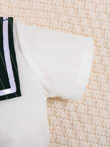 Baby Boy Striped Print Top & Plicated Button Detail Shorts