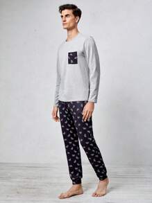 男士自行車圖案口袋貼布睡衣套裝 - 彩色 - 查看 4