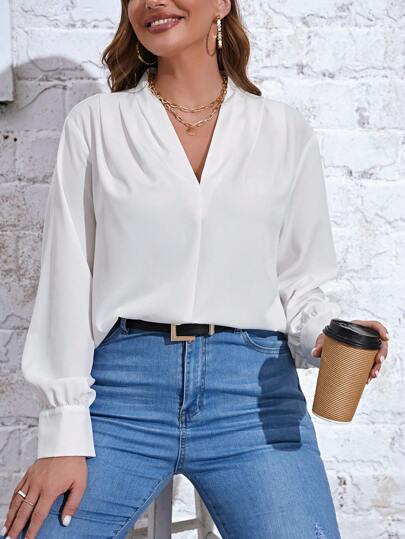 SHEIN Essnce Plus Solid V Neck Blouse