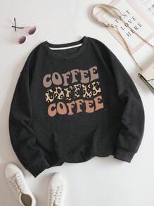 INAWLY 豹纹字母图案保暖内衬卫衣，适合冬季和秋季穿着 - 深灰色 - 查看 1