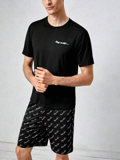 Men Letter Graphic PJ Set