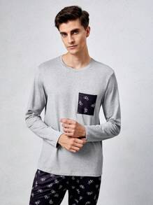 男士自行車圖案口袋貼布睡衣套裝 - 彩色 - 查看 6