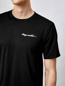 Men Letter Graphic PJ Set - Black - View 4