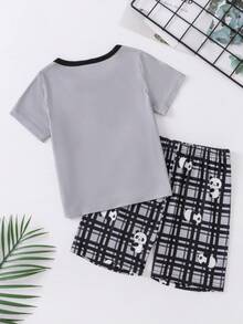 Chàng trai trẻ Gấu trúc và bản khẩu hiệu Áo phông ràng buộc màu tương phản & Kẻ sọc Quần short Bộ PJ - Nhiều màu - Xem 2