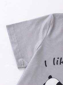 Chàng trai trẻ Gấu trúc và bản khẩu hiệu Áo phông ràng buộc màu tương phản & Kẻ sọc Quần short Bộ PJ - Nhiều màu - Xem 3