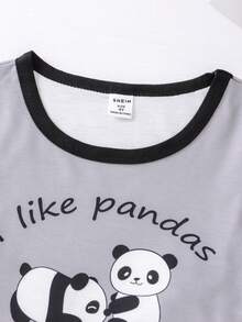 Chàng trai trẻ Gấu trúc và bản khẩu hiệu Áo phông ràng buộc màu tương phản & Kẻ sọc Quần short Bộ PJ - Nhiều màu - Xem 4