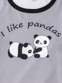 Chàng trai trẻ Gấu trúc và bản khẩu hiệu Áo phông ràng buộc màu tương phản & Kẻ sọc Quần short Bộ PJ - Nhiều màu - Xem 5