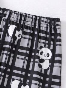 Chàng trai trẻ Gấu trúc và bản khẩu hiệu Áo phông ràng buộc màu tương phản & Kẻ sọc Quần short Bộ PJ - Nhiều màu - Xem 6