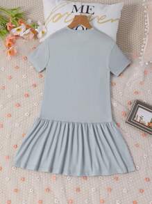 Girls Cartoon Graphic Ruffle Hem Sleep Dress - Grey - View 2