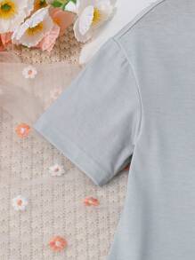 Girls Cartoon Graphic Ruffle Hem Sleep Dress - Grey - View 5