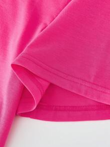 SHEIN 女大童字母和卡通圖案落肩T恤 - 玫紅色 - 查看 5