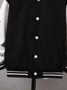 SHEIN Tween Boy Letter & Figure Graphic Striped Trim Drop Shoulder Bomber Jacket Without Tee - Black and White - View 7