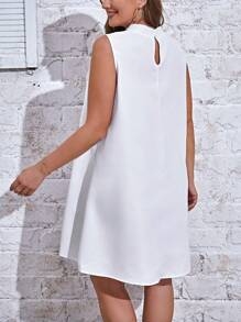 SHEIN Essnce Plus Mandarin Collar Cut Out Back Dress - White - View 2