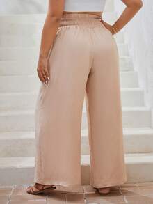 SHEIN VCAY Hơn Chất rắn Quần ống rộng - Màu be - Xem 2