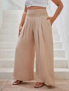 SHEIN VCAY Hơn Chất rắn Quần ống rộng - Màu be - Xem 4